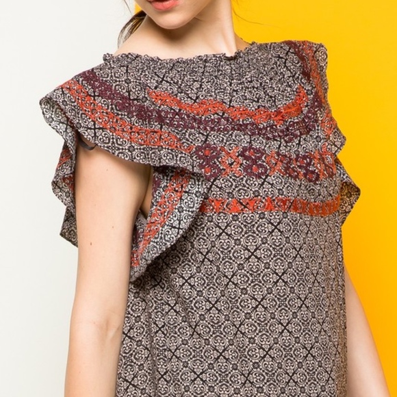 Last 1! NWT THML Embroidered Flutter Sleeve Dress - Picture 3 of 5